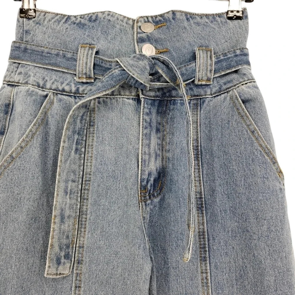 Nasty Gal Mom Skinny Ankle Jeans High Rise Medium Wash Denim Tie Belt - Picture 2 of 8